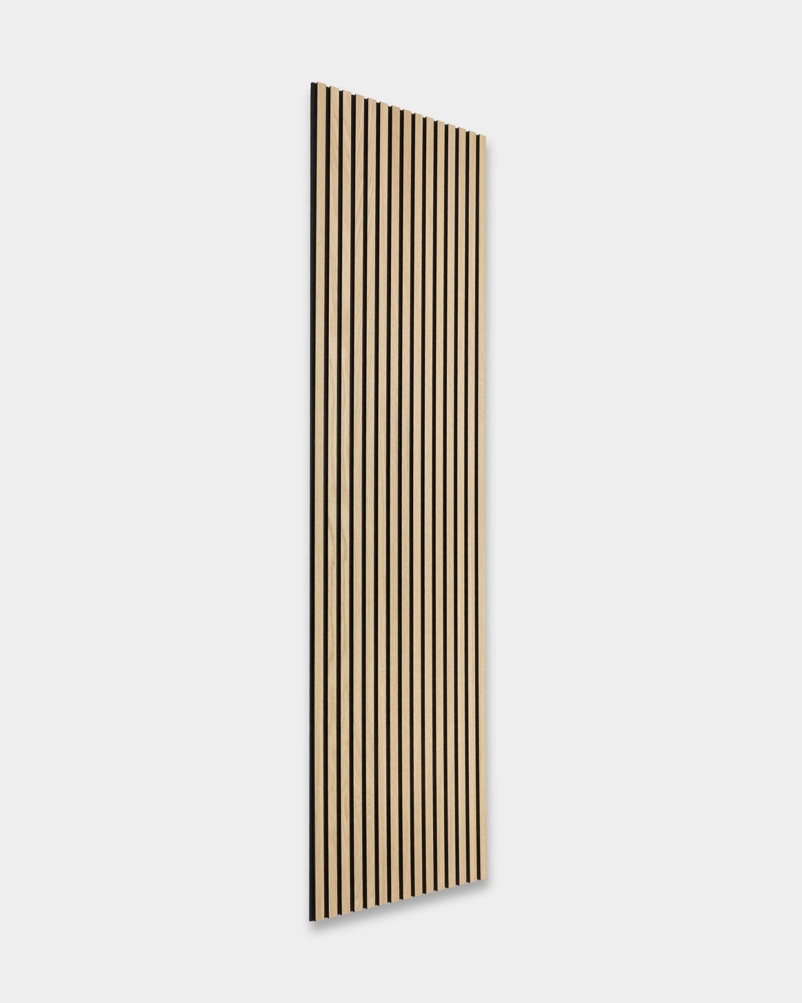 WoodUpp Original Akupanel in Classic Oak with black felt backing and black MDF, Scandinavian design, displayed against a plain light gray background.