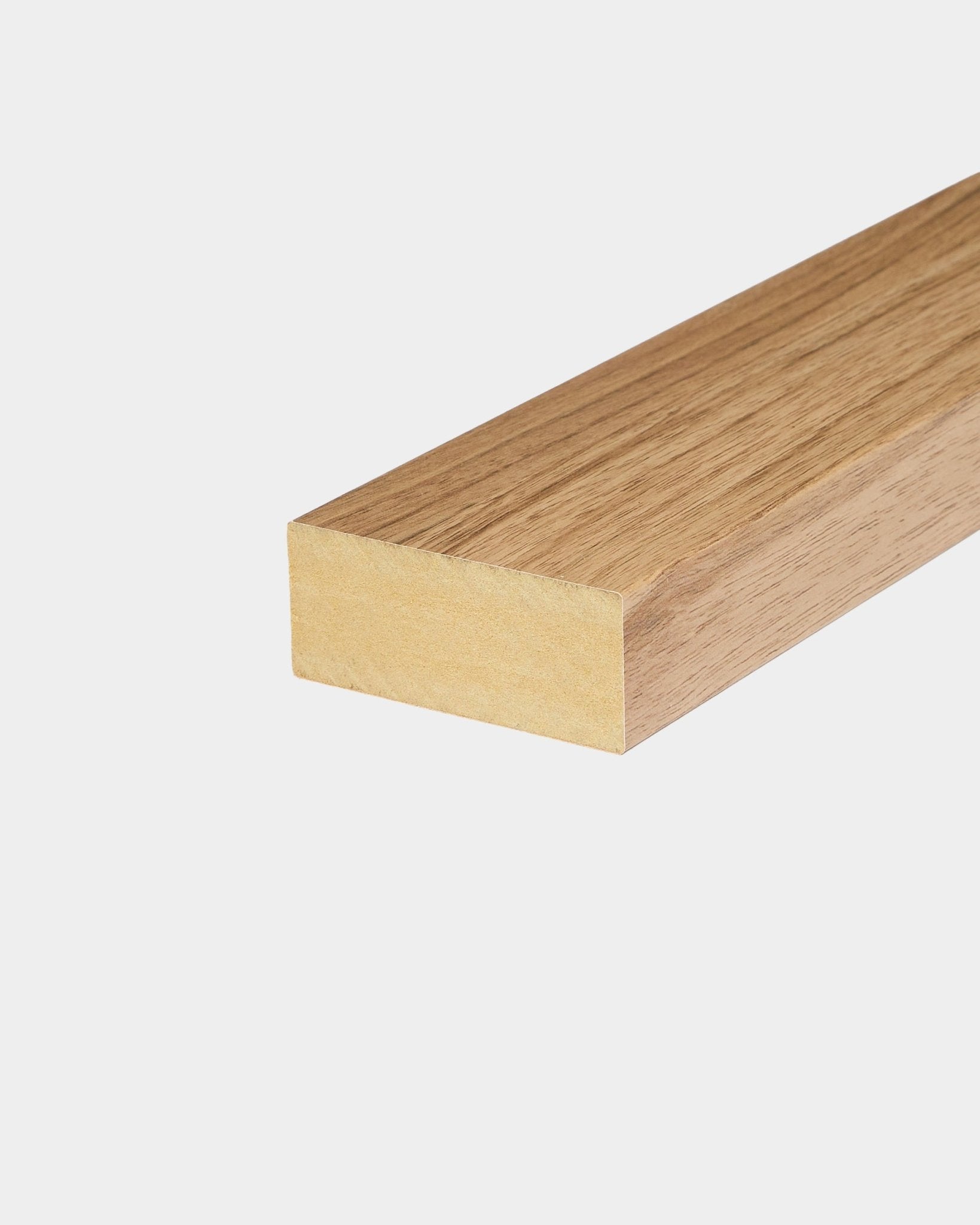WoodUpp end lamella in English Walnut, 6.7 cm wide; compatible with Akupanel acoustic wood panels or Nordic slatwall panel installations.