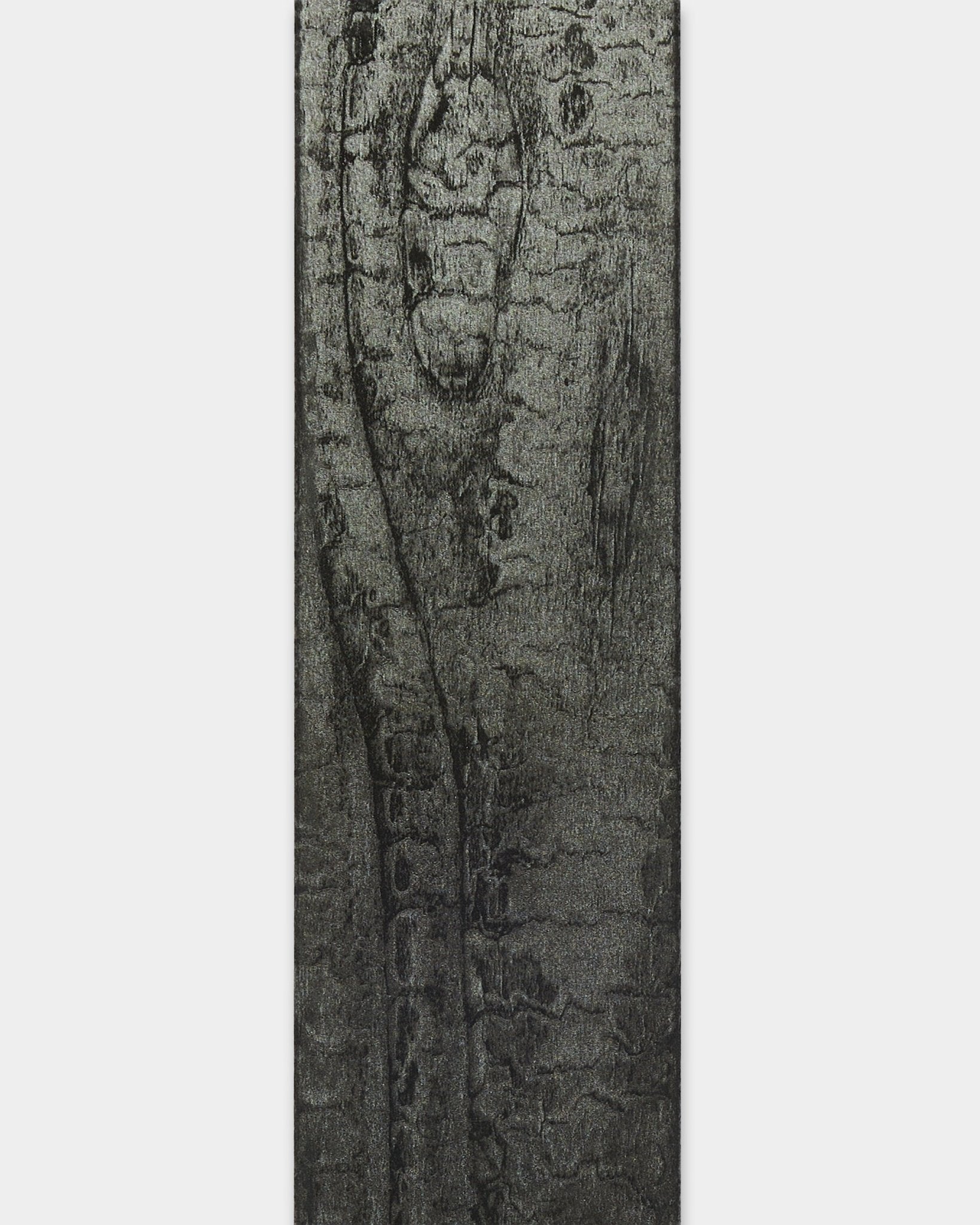 Close-up of WoodUpp Akupanel accessory in Lamella Charcoal, 240 cm length, showing detailed wood texture for edge trimming or slat replacement.