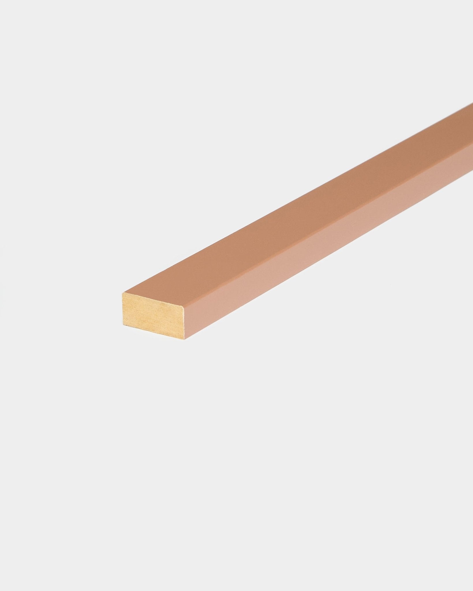WoodUpp Lamella in Clay finish, 240 cm length, shown as installation accessory for edge trimming or replacement slat with Akupanel acoustic wood panels.