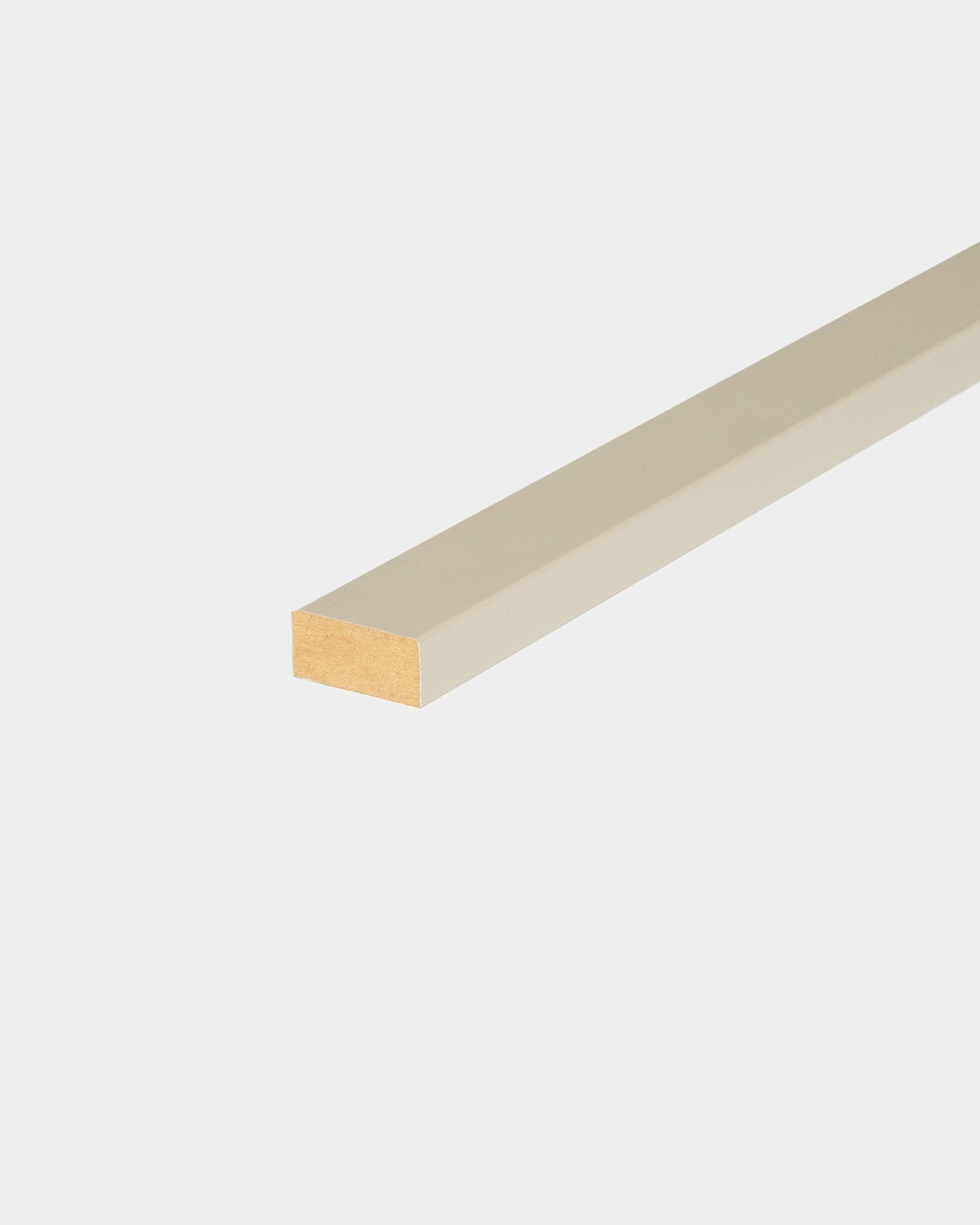 WoodUpp Lamella/Stone 240 cm slat for Akupanel edge trimming, featuring a smooth beige surface and visible end, designed for Nordic acoustic panel installations.