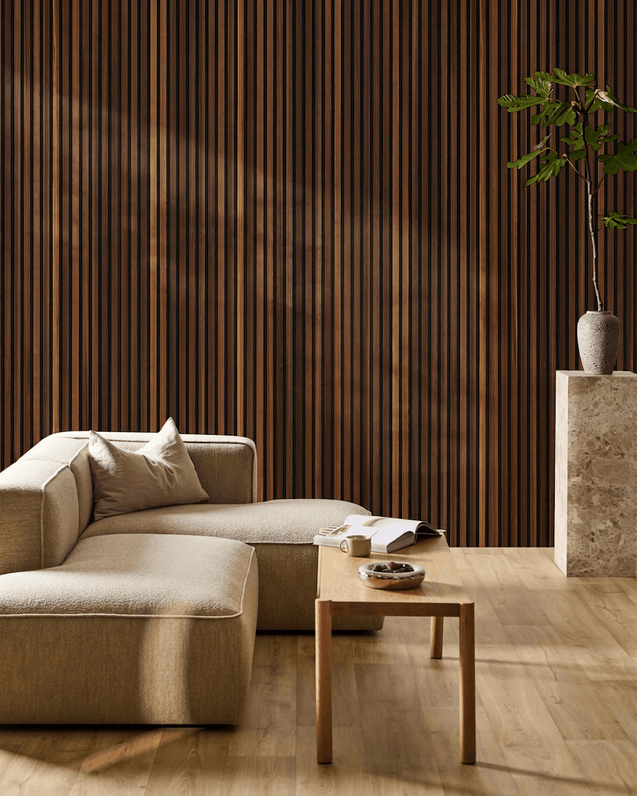 Akupanel | Acoustic Panel / Natural Wood, Smoked Larch, Black Felt, 24