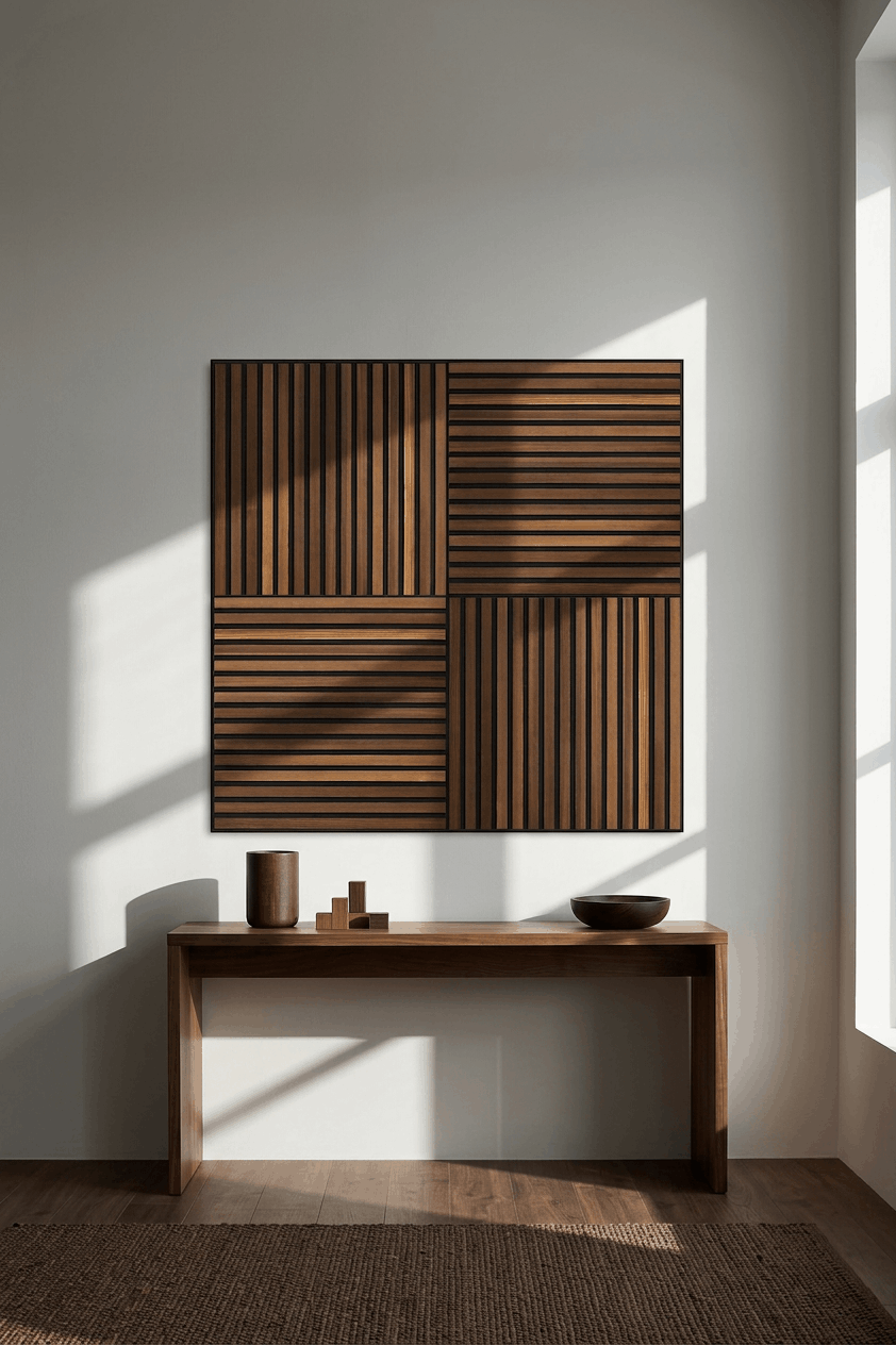 Akupixel | Acoustic Panel / Natural Wood, Smoked Larch, Black Felt, 60 x 60 cm